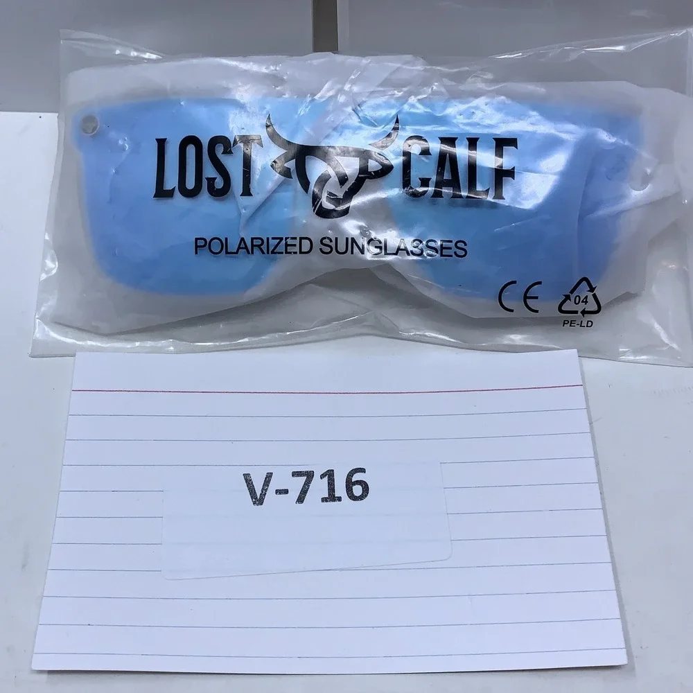 Lost Calf Adult Unisex White Frame Blue Polarized Shield Opal Sunglasses New